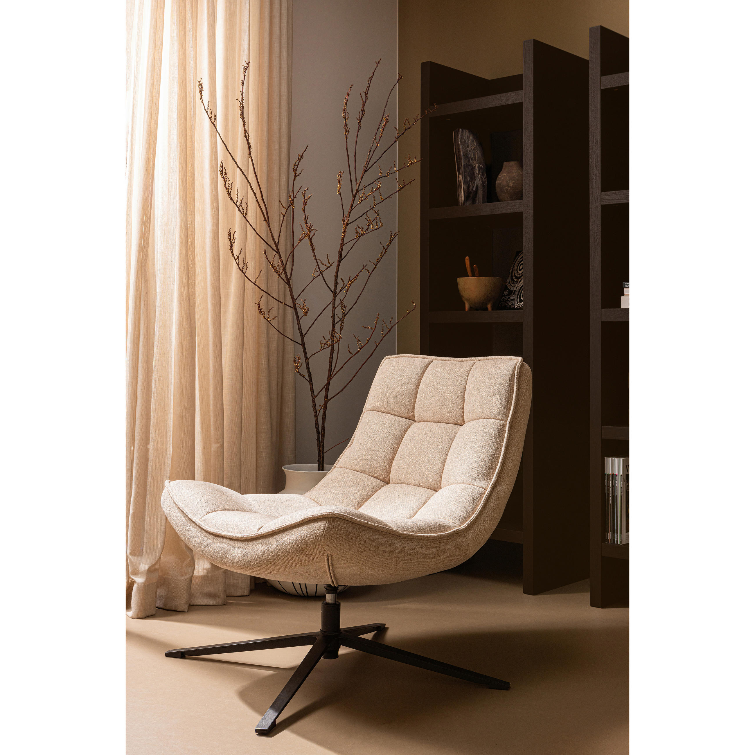 SESSEL in Webstoff Naturfarben  - Schwarz/Naturfarben, Design, Textil/Metall (74/84/86cm) - Livetastic
