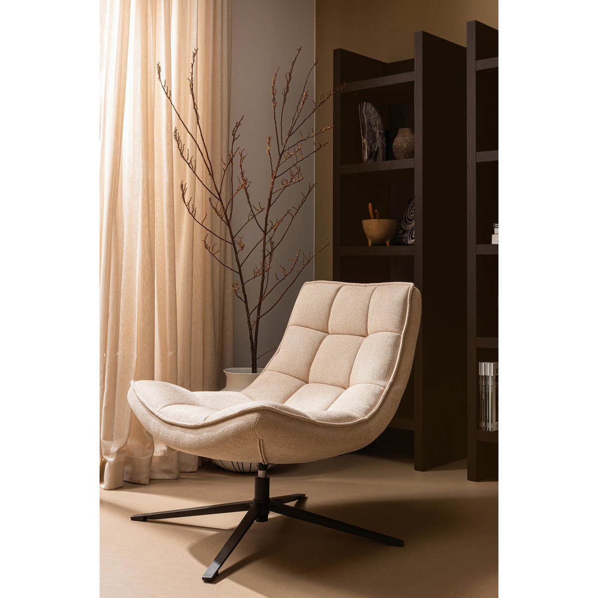 SESSEL in Webstoff Naturfarben  - Schwarz/Naturfarben, Design, Textil/Metall (74/84/86cm) - Livetastic