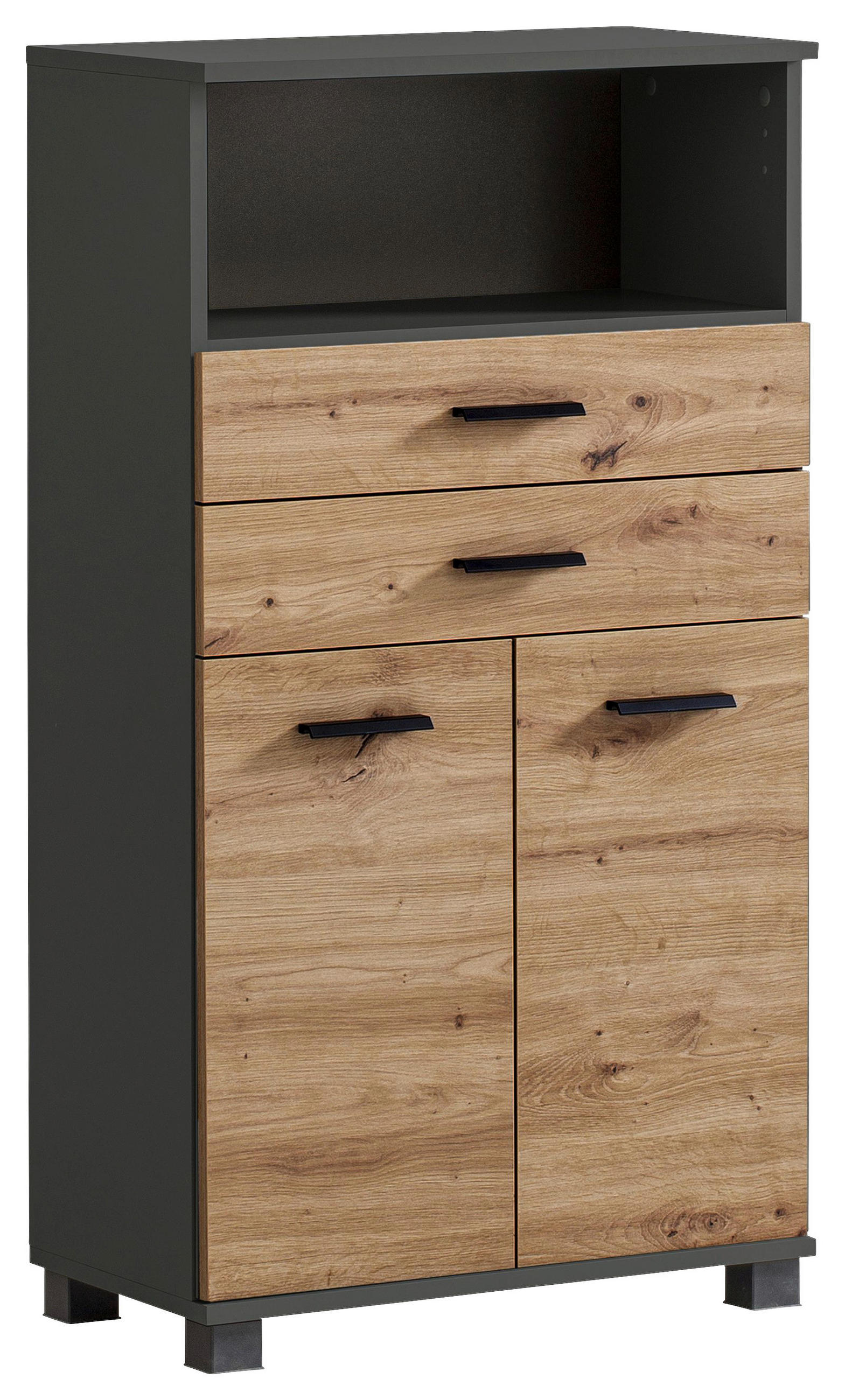 MIDISCHRANK 60/110,5/32,6 cm - Chromfarben/Anthrazit, KONVENTIONELL, Holzwerkstoff/Kunststoff (60/110,5/32,6cm) - Stylife