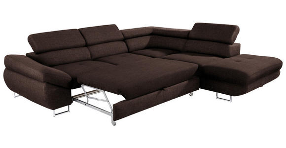 ECKSOFA in Webstoff Dunkelbraun  - Dunkelbraun, Design, Textil/Metall (280/235cm) - Hom`in