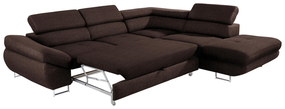 ECKSOFA in Webstoff Dunkelbraun  - Dunkelbraun, Design, Textil/Metall (280/235cm) - Hom`in