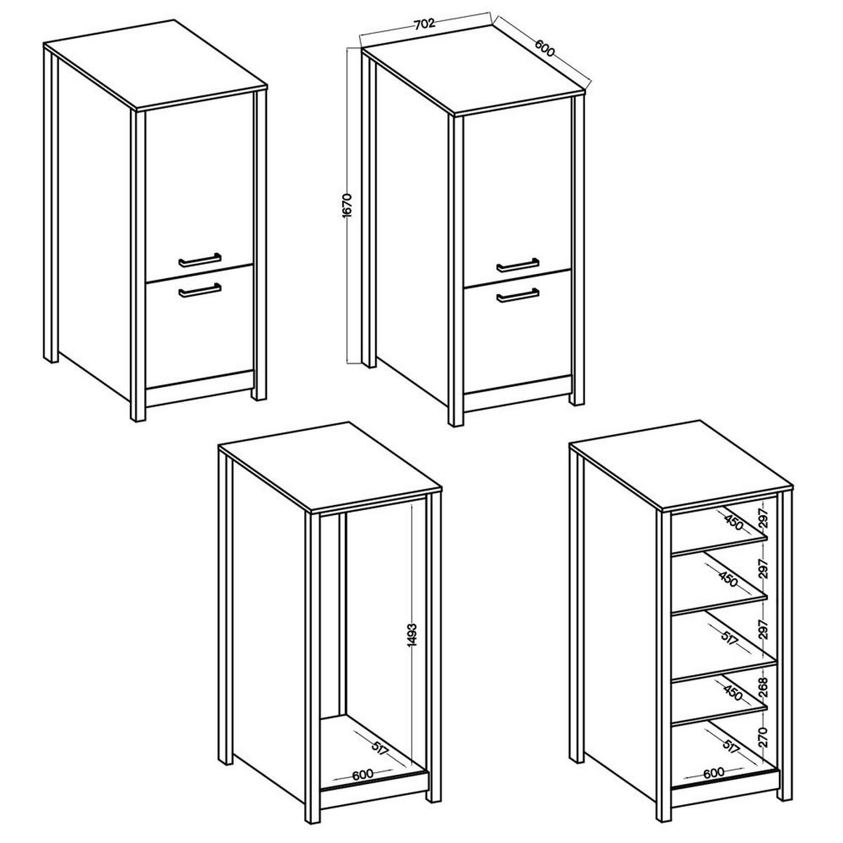 KÜCHENLEERBLOCK   in Weiß, Eiche Artisan  - Silberfarben/Weiß, MODERN, Glas/Holzwerkstoff (430/167/60cm) - home24
