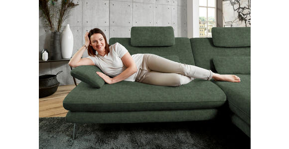 ECKSOFA in Velours Olivgrün 284/184 cm - Schwarz/Olivgrün, Design, Textil/Metall (284/184cm) - Dieter Knoll