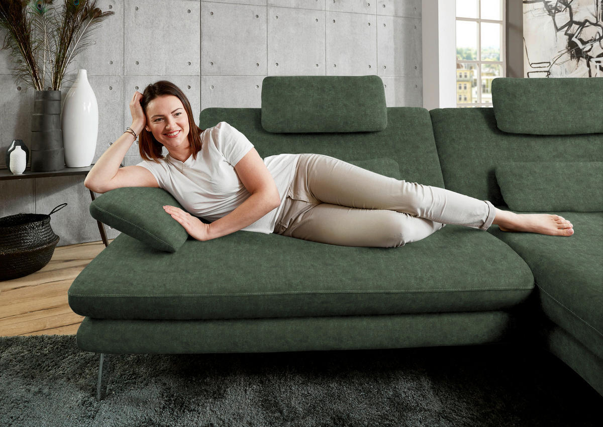 ECKSOFA in Velours Olivgrün  - Schwarz/Olivgrün, Design, Textil/Metall (284/184cm) - Dieter Knoll