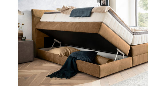 BOXSPRINGBETT 160/200 cm  in Goldfarben  - Wengefarben/Goldfarben, KONVENTIONELL, Holz/Textil (160/200cm) - Novel