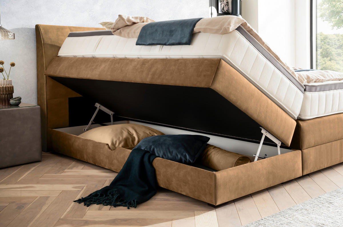 BOXSPRINGBETT 180/200 cm  in Goldfarben  - Wengefarben/Goldfarben, Konventionell, Holz/Textil (180/200cm) - Novel