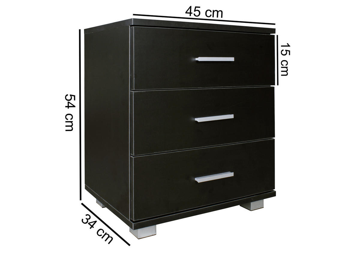 NACHTKÄSTCHEN 45/54/34 cm  in Schwarz  - Silberfarben/Schwarz, Konventionell, Holzwerkstoff/Kunststoff (45/54/34cm) - MID.YOU