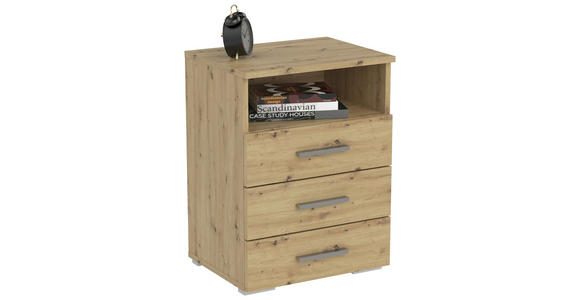 NACHTSCHRANK 45/62/35 cm - Eichefarben/Alufarben, KONVENTIONELL, Holzwerkstoff/Kunststoff (45/62/35cm) - Carryhome