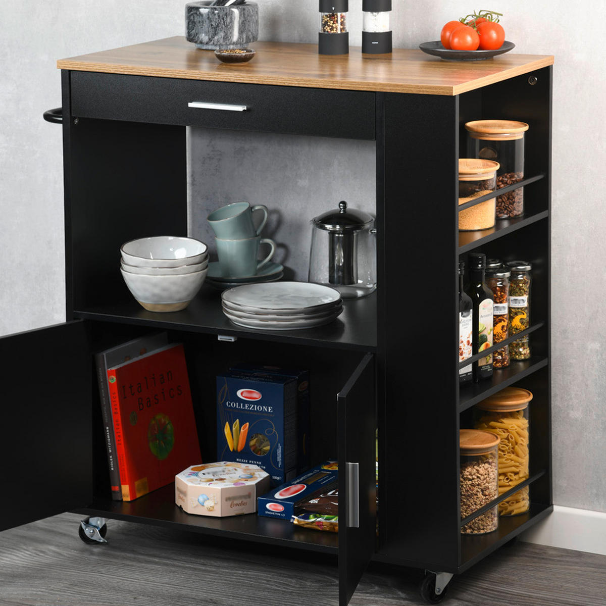 SERVIERWAGEN in Anthrazit, Eichefarben  - Eichefarben/Anthrazit, Basics, Holz/Holzwerkstoff (75/40/88cm) - Kesper