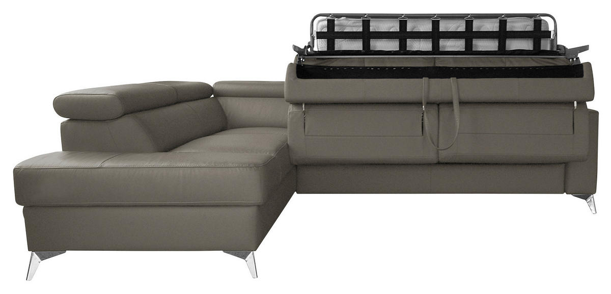 ECKSOFA MONDO Schlammfarben Echtleder Lederlook  - Chromfarben/Schlammfarben, Design, Leder/Textil (208/286cm) - Livetastic