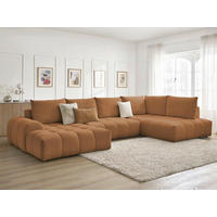 ECKSCHLAFSOFA EVEREST  mit Rücken echt, Armteil links, Armteil rechts Flachgewebe Orange  - Schwarz/Orange, MODERN, Kunststoff/Textil (198/423/212cm)