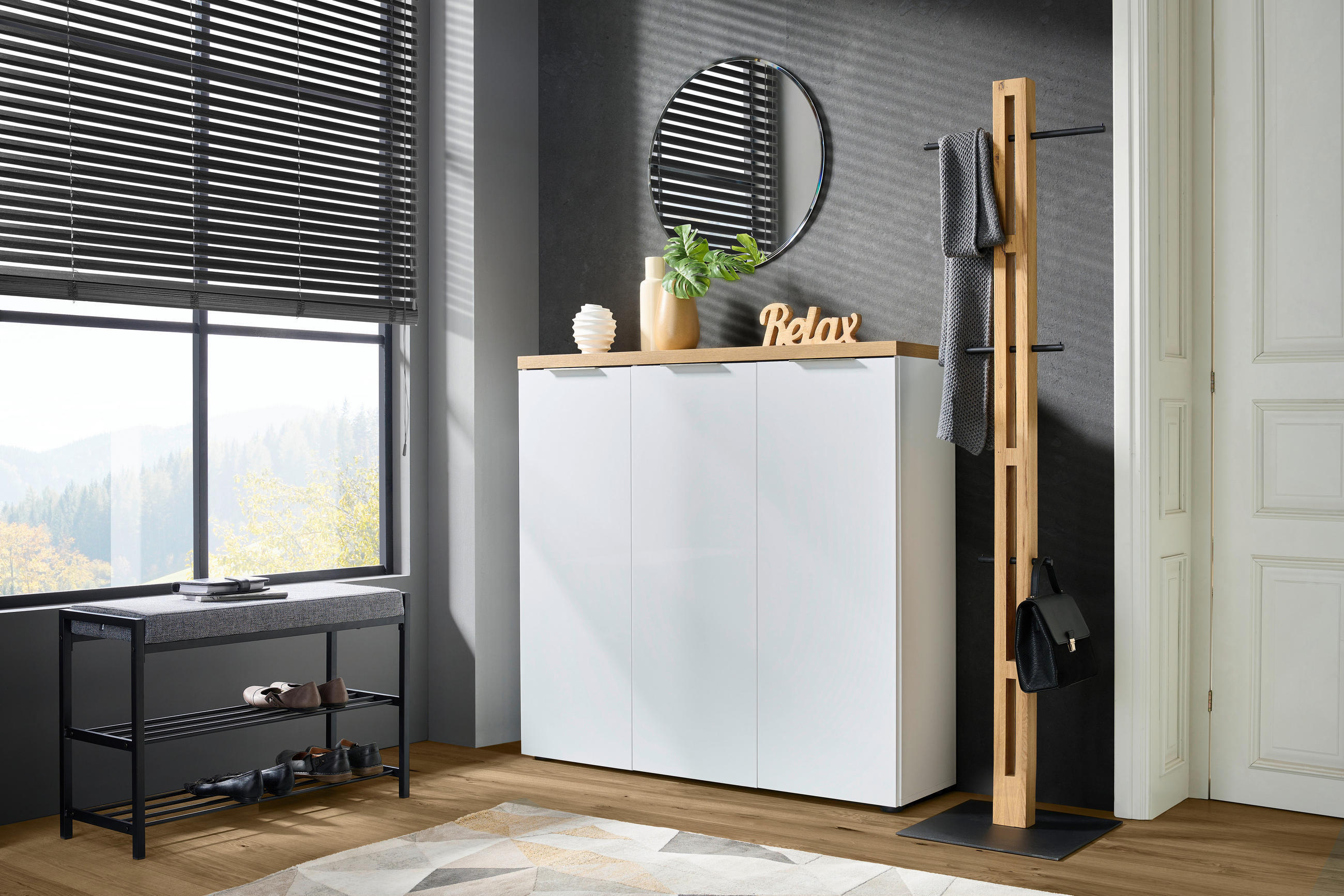 SCHUHSCHRANK Weiß, Eichefarben - Eichefarben/Alufarben, Design, Holzwerkstoff/Kunststoff (120/115/34cm) - Xora