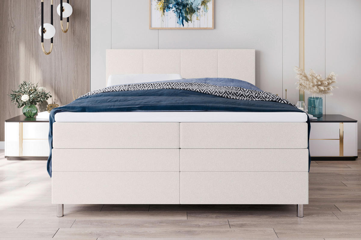 BOXSPRINGBETT 180/200 cm  in Creme  - Chromfarben/Creme, KONVENTIONELL, Kunststoff/Textil (180/200cm) - Boxxx