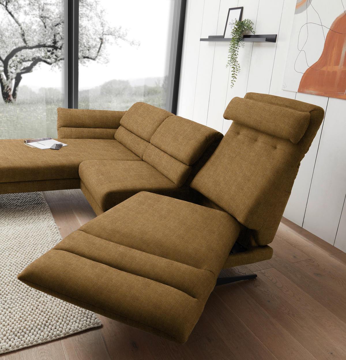 ECKSOFA in Flachgewebe Goldfarben  - Goldfarben/Schwarz, Design, Textil/Metall (176-217/279-327cm) - Dieter Knoll