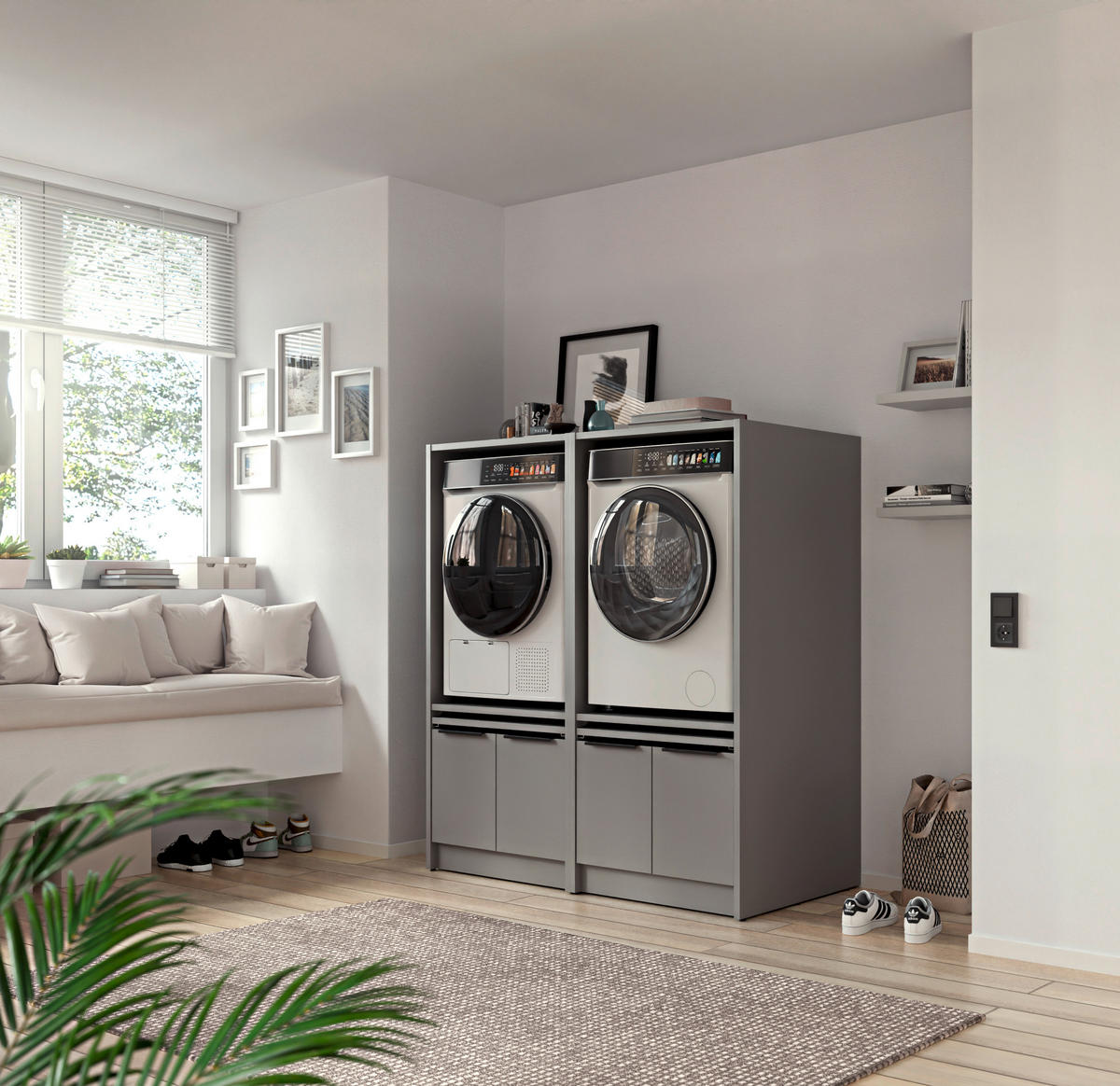 WASCHMASCHINENSCHRANK 70/150/68 cm  in Grau  - Schwarz/Grau, Basics, Holzwerkstoff/Kunststoff (70/150/68cm) - MID.YOU