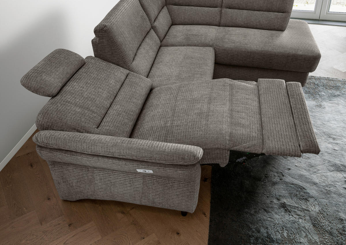 ECKSOFA in Mikrofaser Graubraun  - Graubraun/Schwarz, Modern, Holz/Textil (266/190cm) - Livetastic