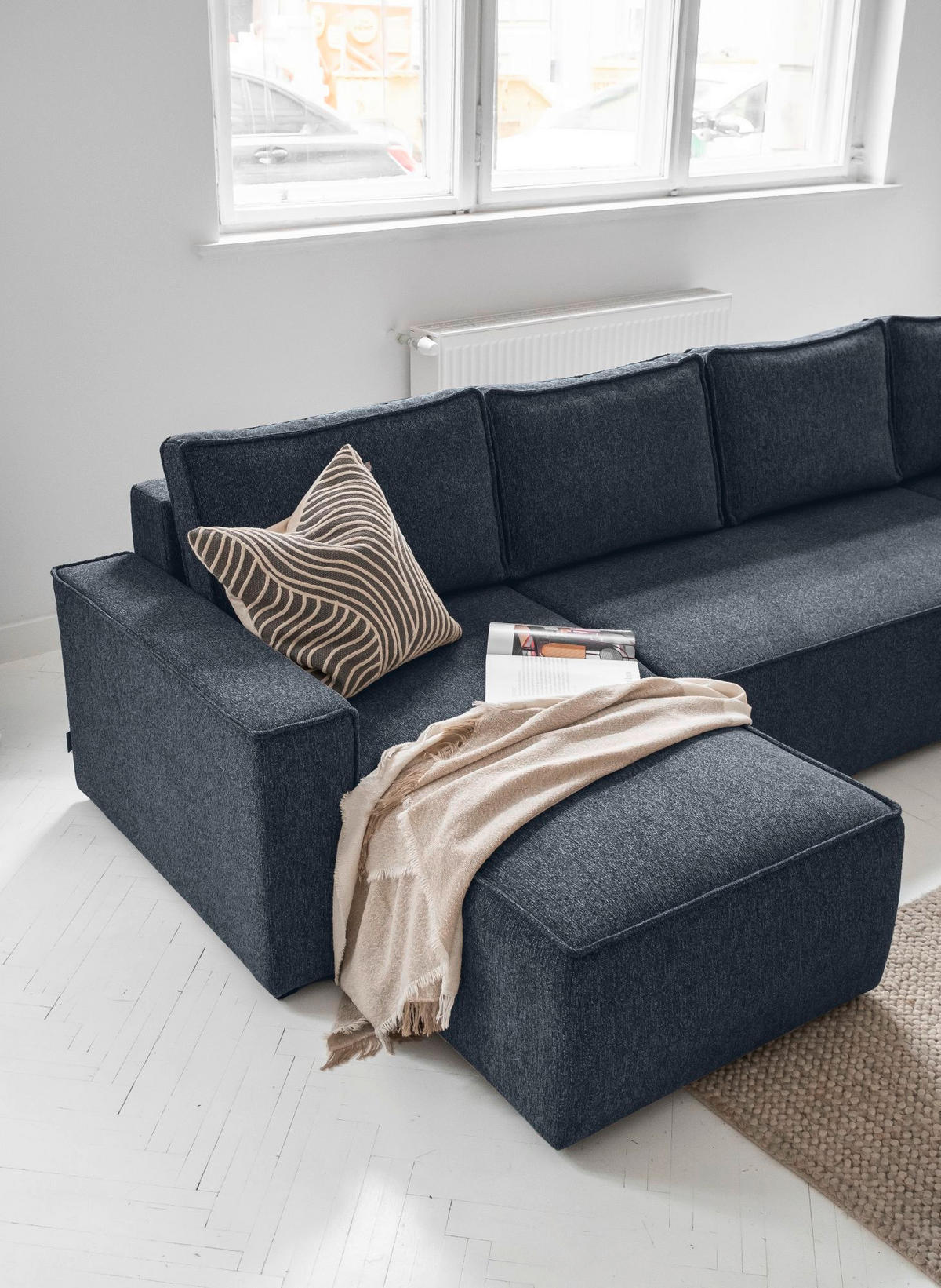 SJEDEĆA GARNITURA tekstil  tamno plava   - bijela/siva, Design, tekstil/plastika (156/322/194cm) - MID.YOU