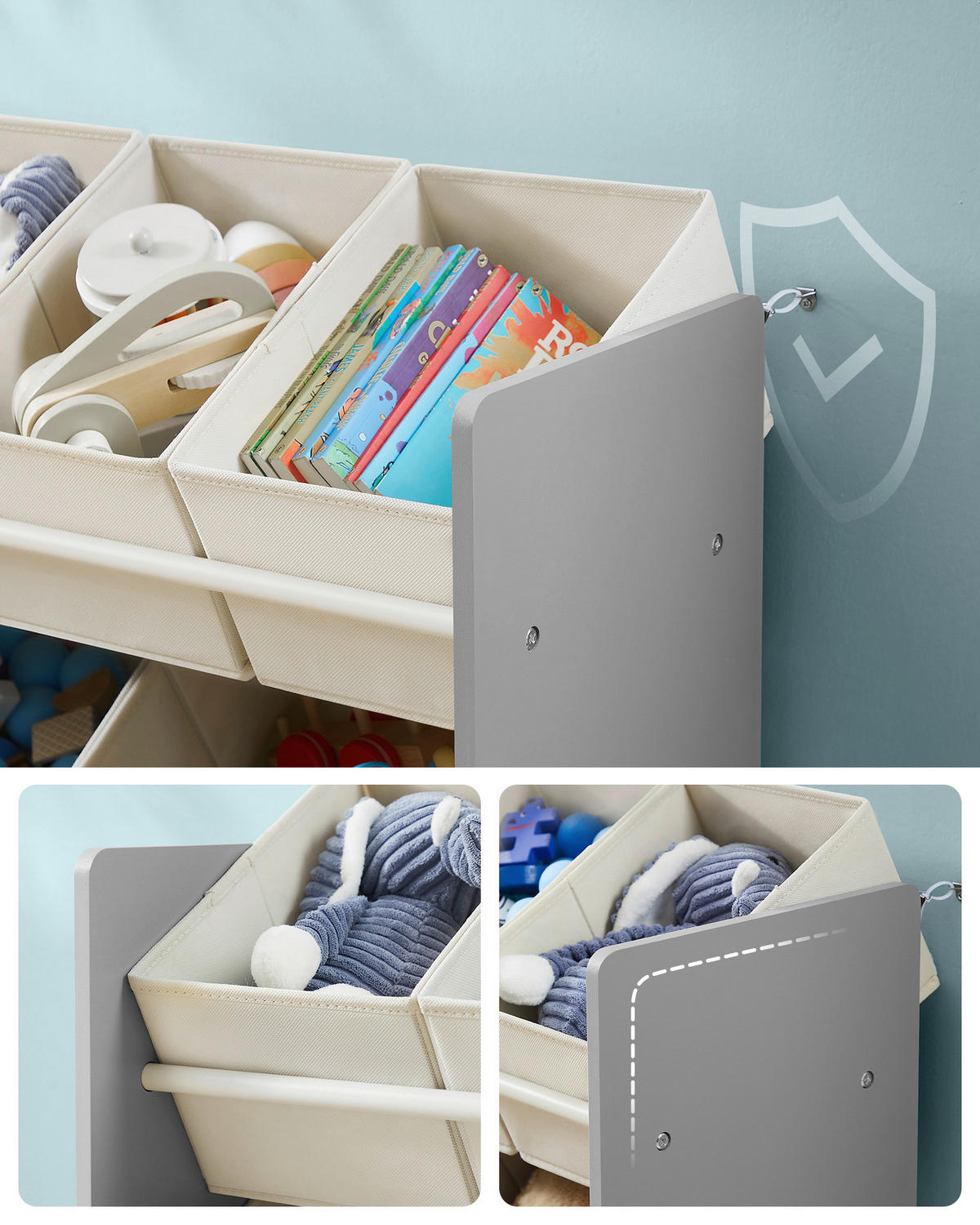 KINDERREGAL 62,5/60/29,5 cm  - Beige/Grau, MODERN, Holzwerkstoff/Textil (62,5/60/29,5cm) - MID.YOU