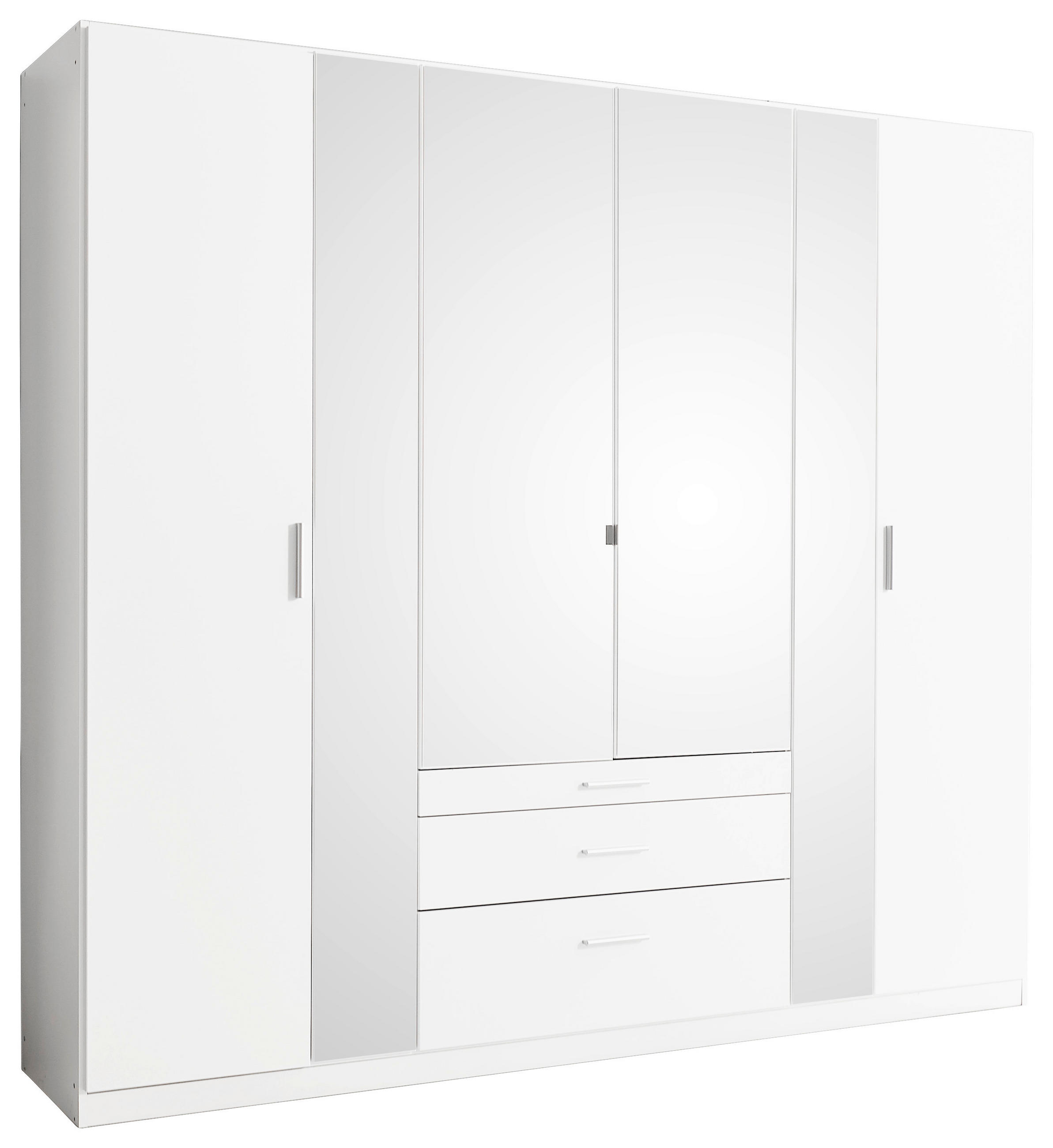 KLEIDERSCHRANK 226/210/54 cm,  in Weiß, 6-türig  - Alufarben/Weiß, KONVENTIONELL, Glas/Holzwerkstoff (226/210/54cm) - Ti'me