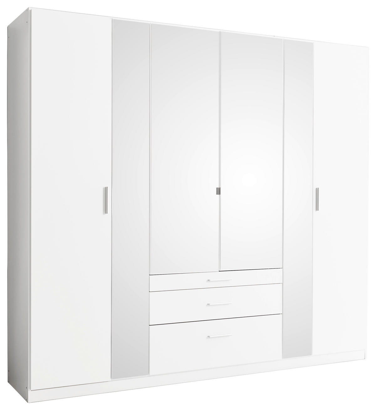 KLEIDERSCHRANK 226/210/54 cm,  in Weiß, 6-türig  - Alufarben/Weiß, KONVENTIONELL, Glas/Holzwerkstoff (226/210/54cm) - Ti'me