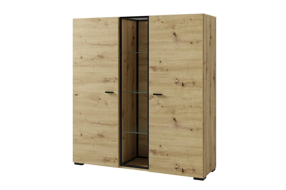 HIGHBOARD FRAME, 120/130,5/38 cm,  - Schwarz/Eiche Artisan, MODERN, Glas/Holzwerkstoff (120/130,5/38cm) - MID.YOU