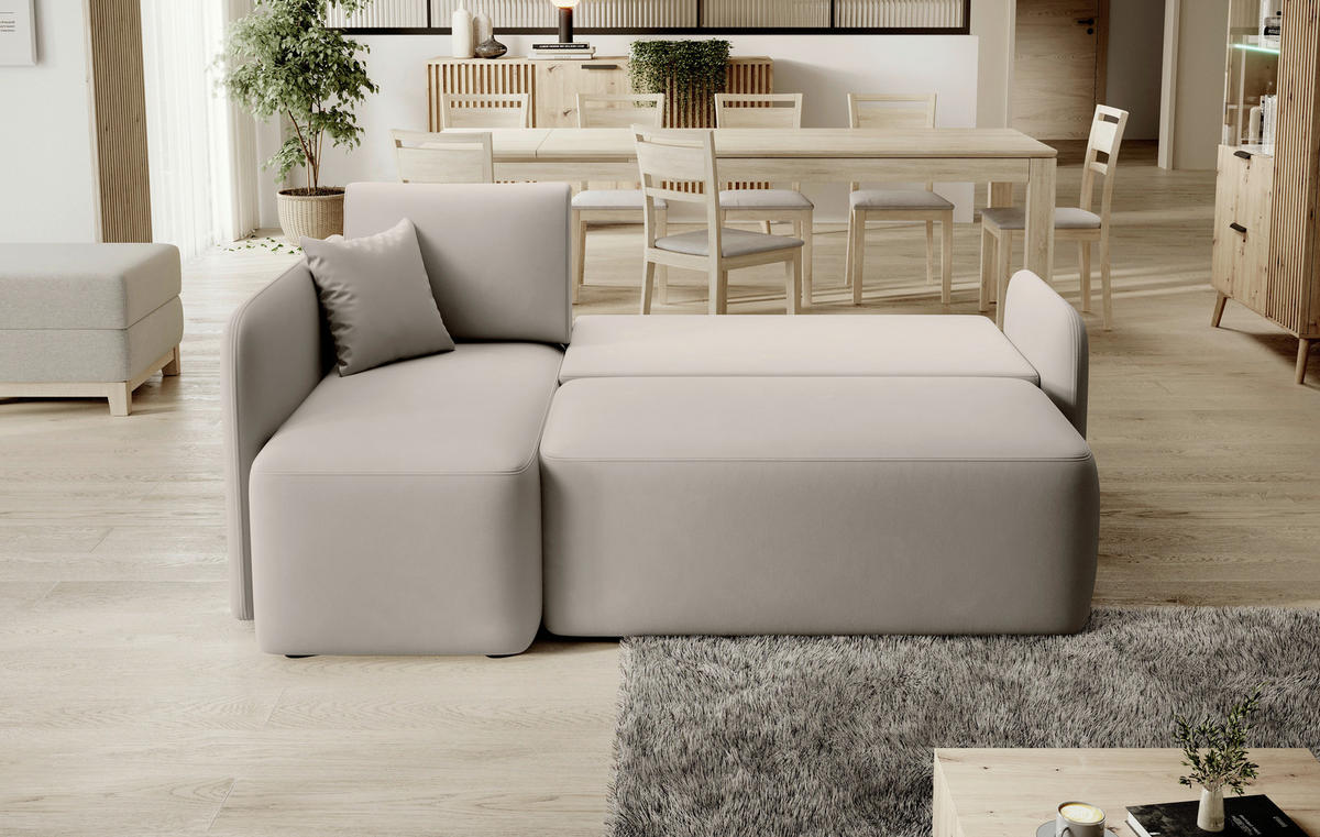 ECKSOFA Plüsch Beige  - Beige/Schwarz, Design, Kunststoff/Textil (150/206cm) - P & B