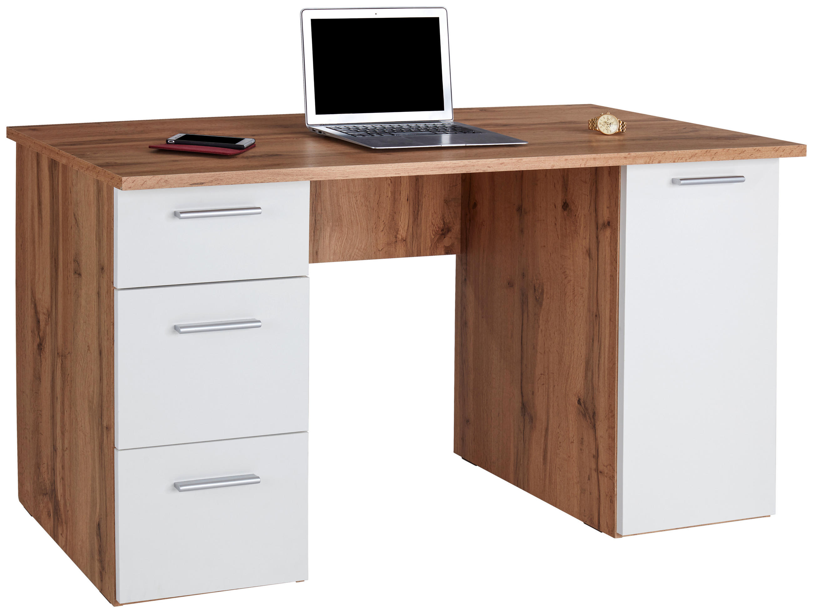 PISALNA MIZA leseni material bela, barve hrasta  - barve hrasta/bela, Moderno, umetna masa/leseni material (138/76/60cm) - Carryhome