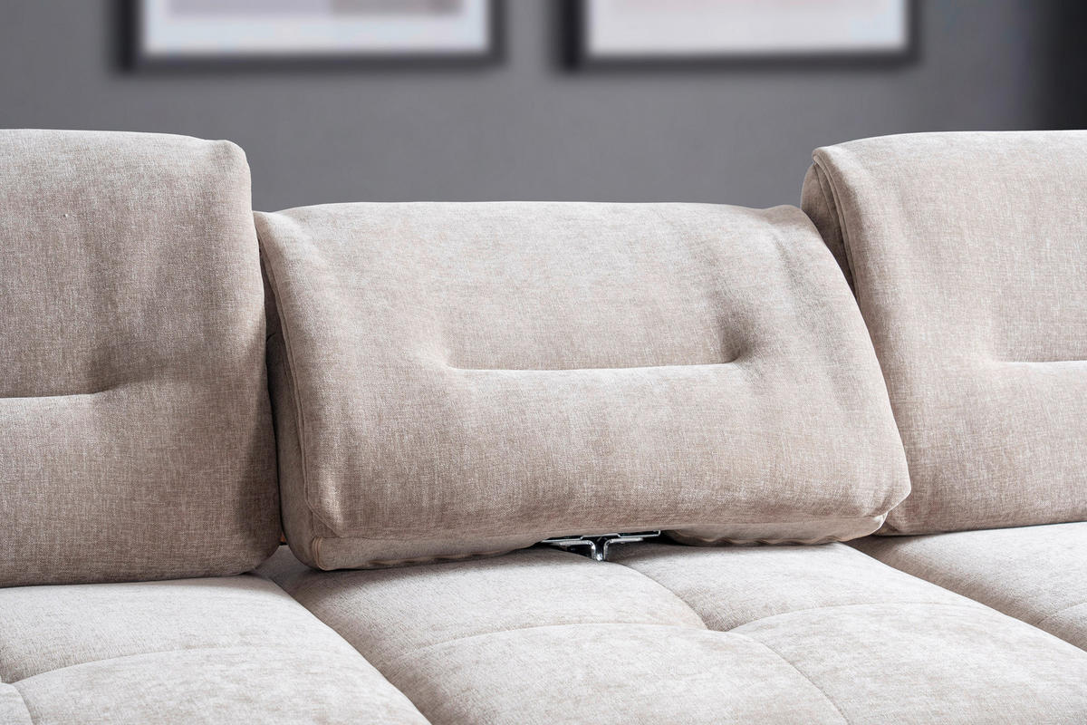 ECKSOFA Taupe Chenille Rücken echt, Sitztiefenverstellung  - Taupe/Schwarz, Design, Textil/Metall (190/320cm) - Moderano
