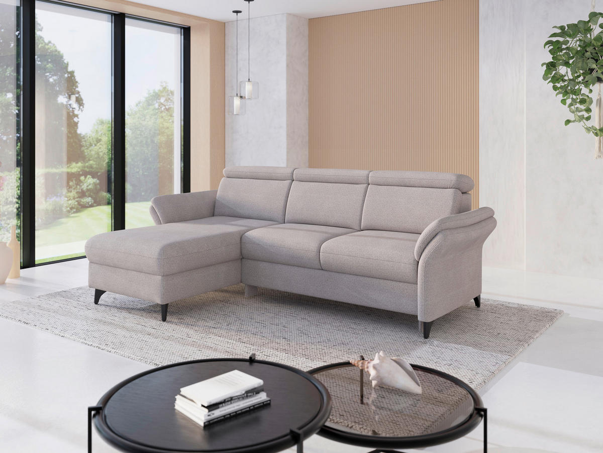 ECKSOFA Chenille Silberfarben  - Silberfarben/Schwarz, Konventionell, Textil/Metall (166/253cm) - Sit & More