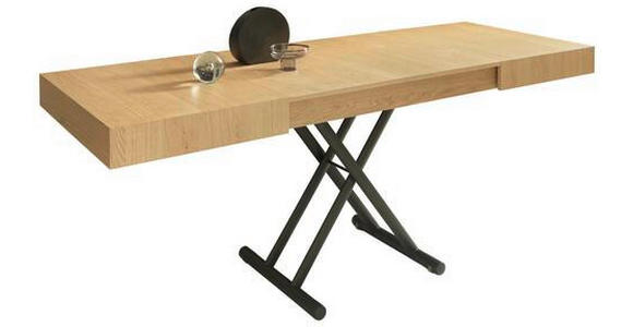 COUCHTISCH/ESSTISCH Eiche furniert, teilmassiv 120-220/80/28-88 cm rechteckig Schwarz, Eichefarben - Eichefarben/Schwarz, Design, Holz/Metall (120-220/80/28-88cm) - Dieter Knoll