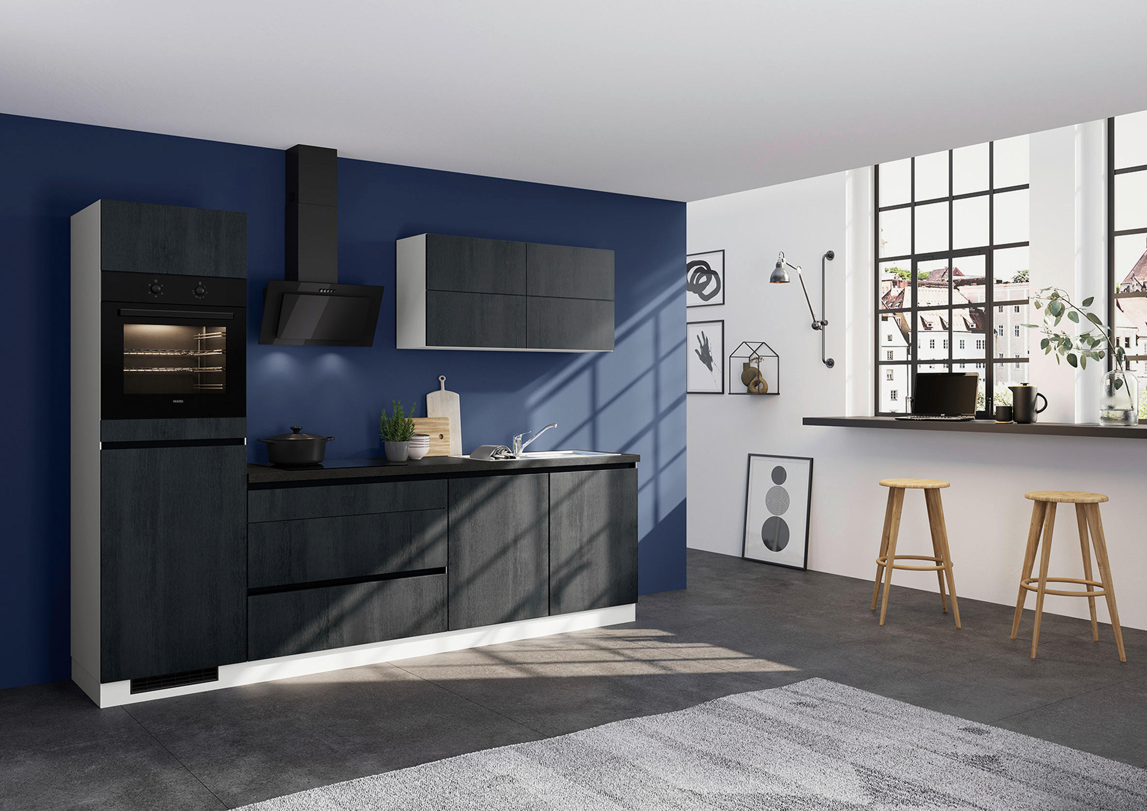 KÜCHENLEERBLOCK 280 cm   Eiche dunkel  - Eiche dunkel/Hellgrau, Design, Holzwerkstoff (280cm) - Impuls