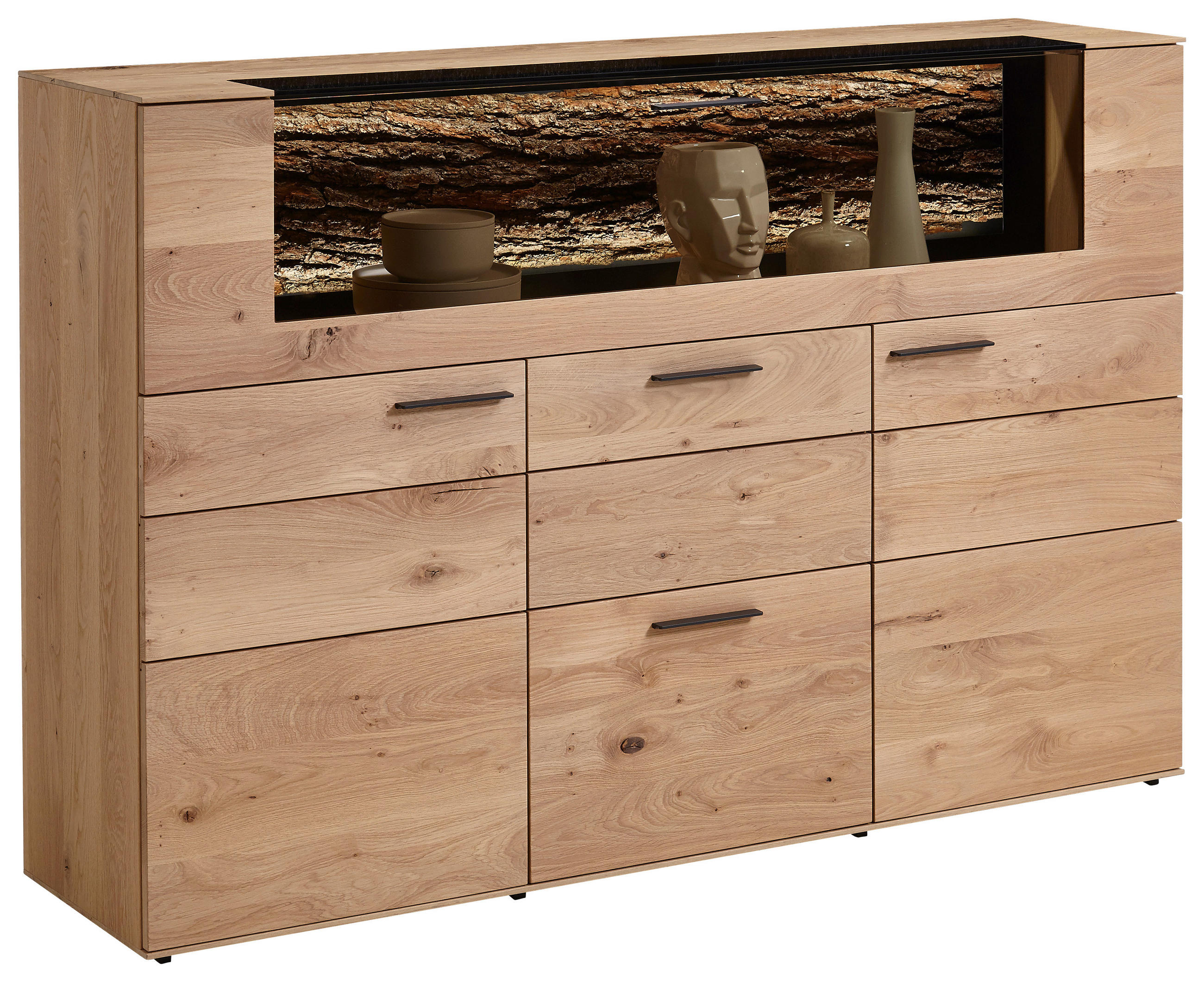 HIGHBOARD Kerneiche vollmassiv Eichefarben - Eichefarben/Anthrazit, Design, Glas/Holz (173/116/44cm) - Valnatura