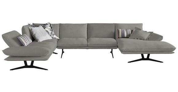 WOHNLANDSCHAFT  in Echtleder Hellgrau  - Hellgrau/Schwarz, Natur, Leder/Metall (222/364/159cm) - Dieter Knoll