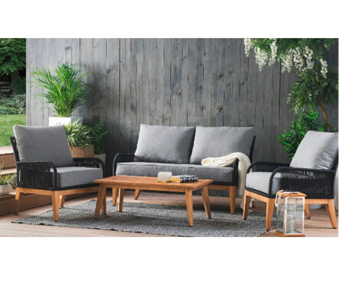 ZAHRADNÍ SEDACÍ SOUPRAVA dřevo, textil - barvy teak/světle šedá, Basics, dřevo/textil (135/90/73cm) - Acamp