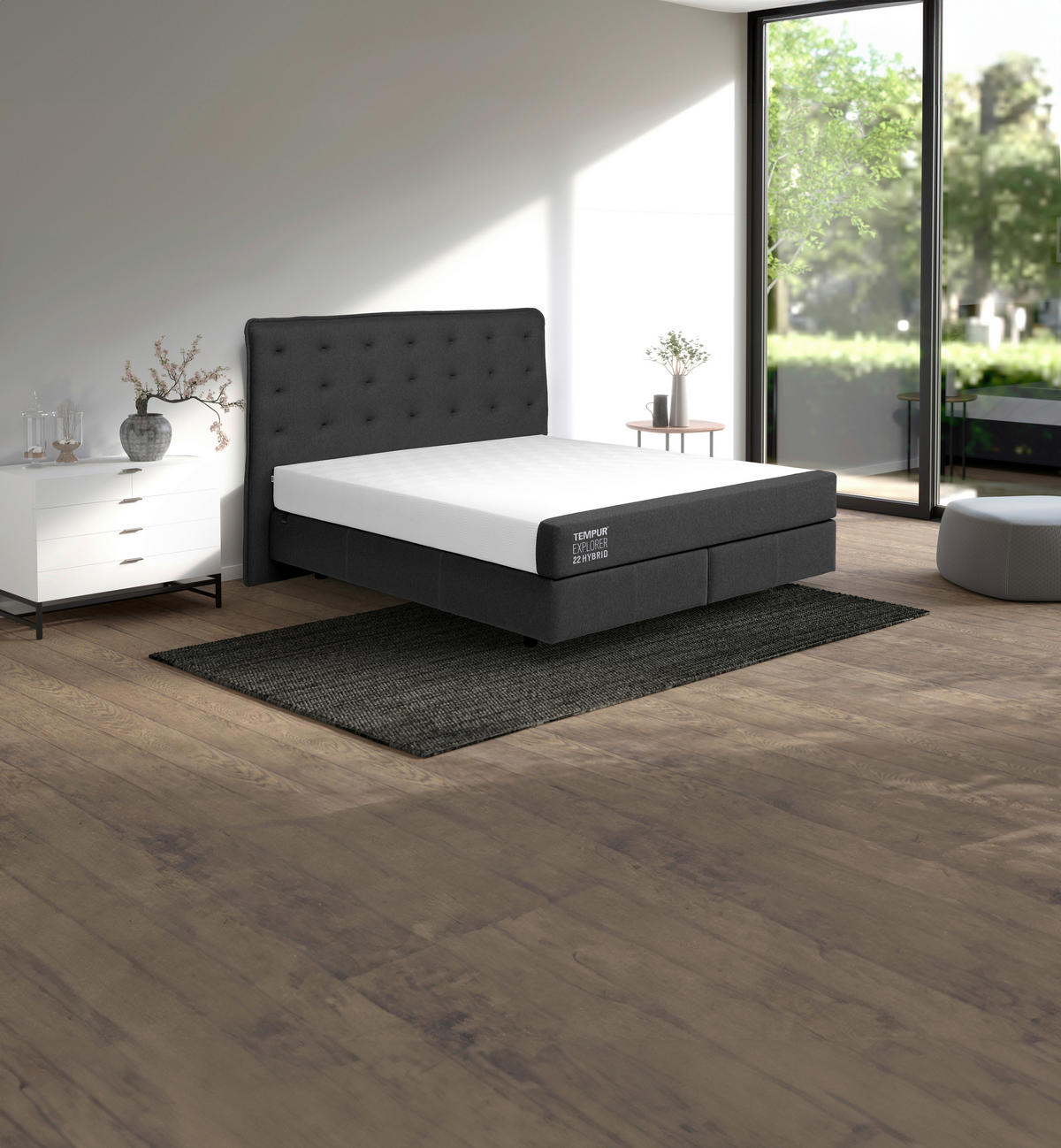 BOXSPRINGBETT 180/200 cm  in Dunkelgrau  - Dunkelgrau/Schwarz, Konventionell, Textil (180/200cm) - Tempur