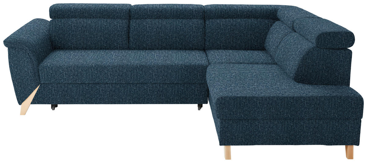 ECKSOFA  in Struktur Blau  265/200 cm  - Blau/Naturfarben, KONVENTIONELL, Holz/Textil (265/200cm) - Stylife