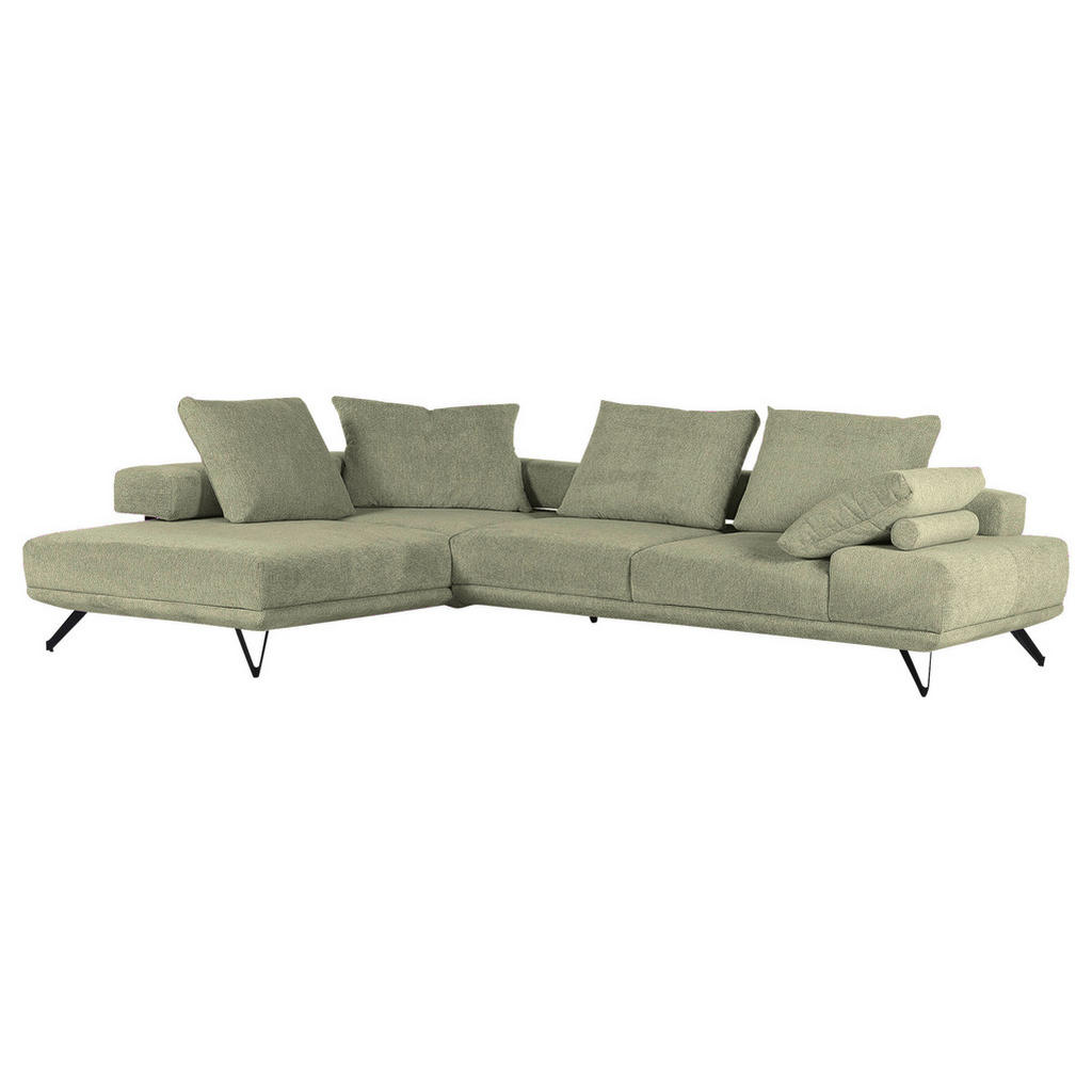Thumbnail - Carryhome Ecksofa, Grün, Textil, 3-4-Sitzer, Füllung: Schaumstoff, Ottomane links, L-Form, 310x240 cm, seitenverkehrt er...