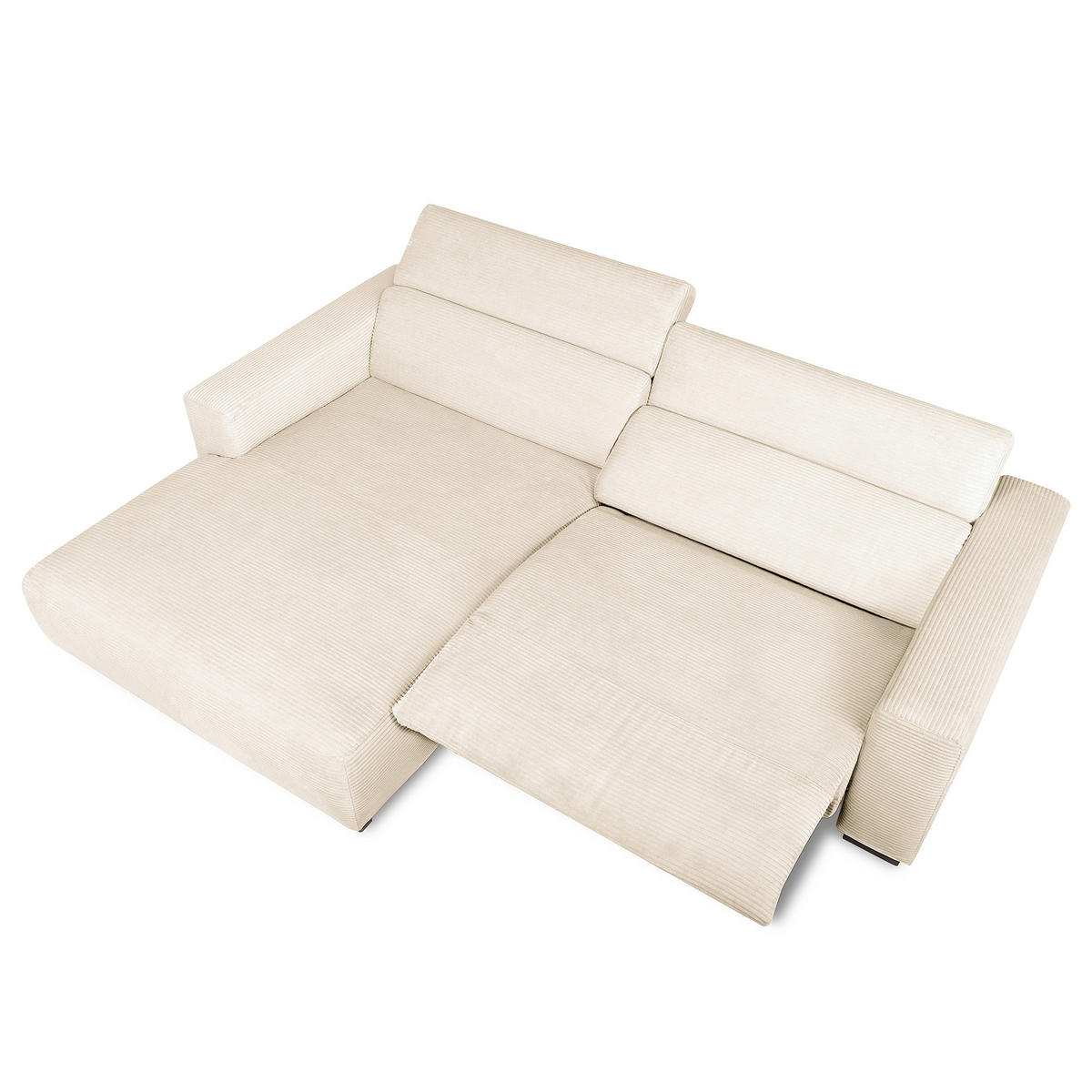 ECKSOFA RENO Beige Cord Relaxfunktion, Kopfteilverstellung  - Beige/Schwarz, Design, Kunststoff/Textil (184/248cm) - Livetastic