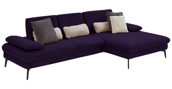 ECKSOFA in Chenille, Mikrofaser Aubergine, Violett 299/157 cm - Violett/Aubergine, Design, Textil/Metall (299/157cm) - Dieter Knoll