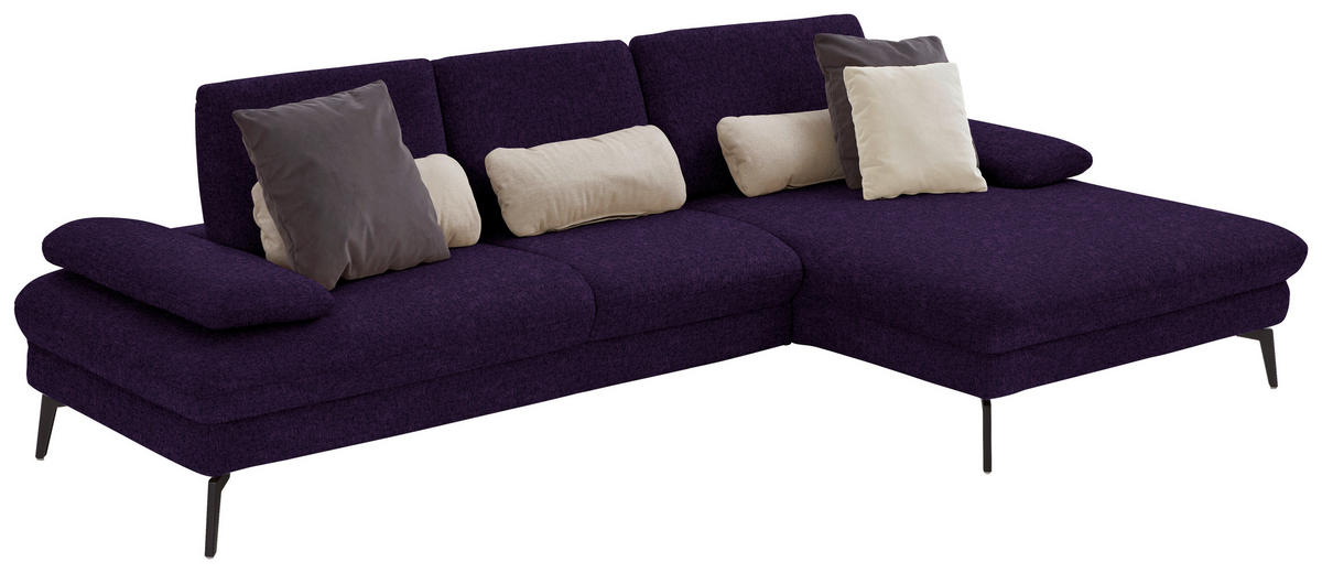 ECKSOFA in Chenille, Mikrofaser Aubergine, Violett  - Violett/Aubergine, Design, Textil/Metall (299/157cm) - Dieter Knoll