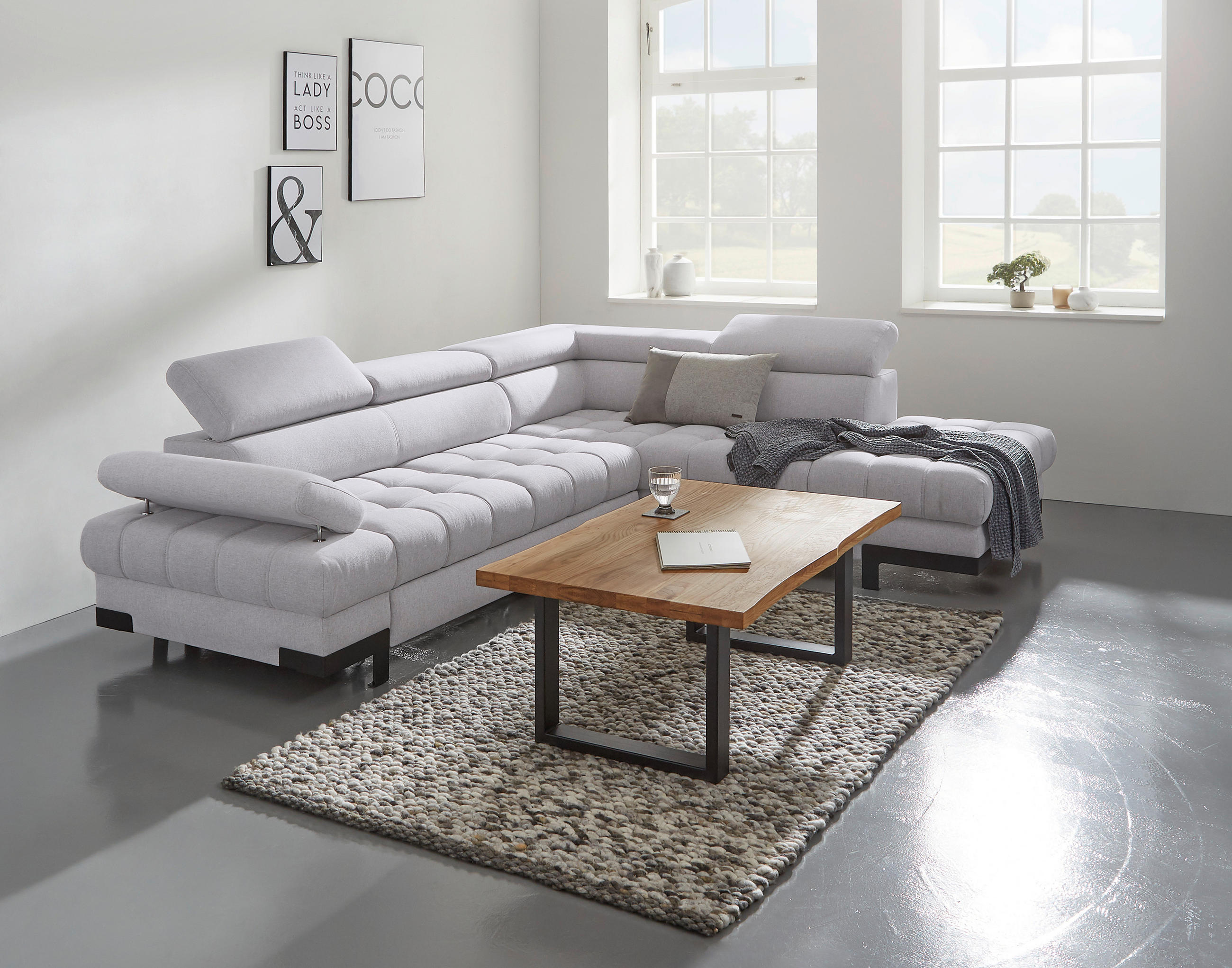 ECKSOFA Grau Webstoff  - Schwarz/Grau, Design, Textil/Metall (263/223cm) - Welnova