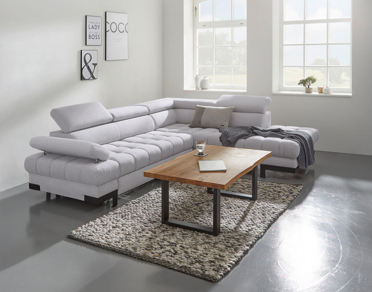 ECKSOFA in Webstoff Grau  - Schwarz/Grau, Design, Textil/Metall (263/223cm) - Welnova