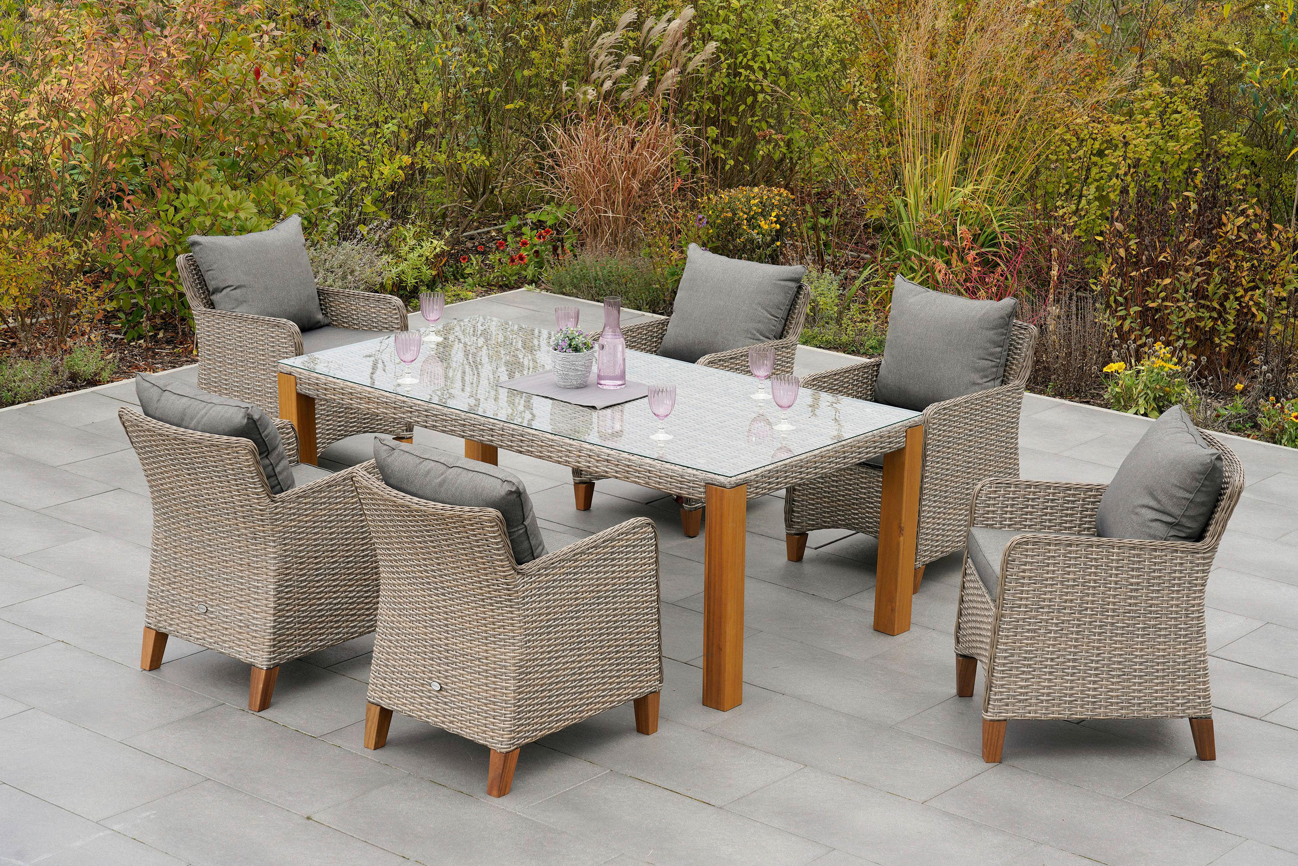 GARTENTISCH Metall, Kunststoff Beige rechteckig  - Beige/Naturfarben, MODERN, Glas/Holz (200/100/74cm) - Gardenson