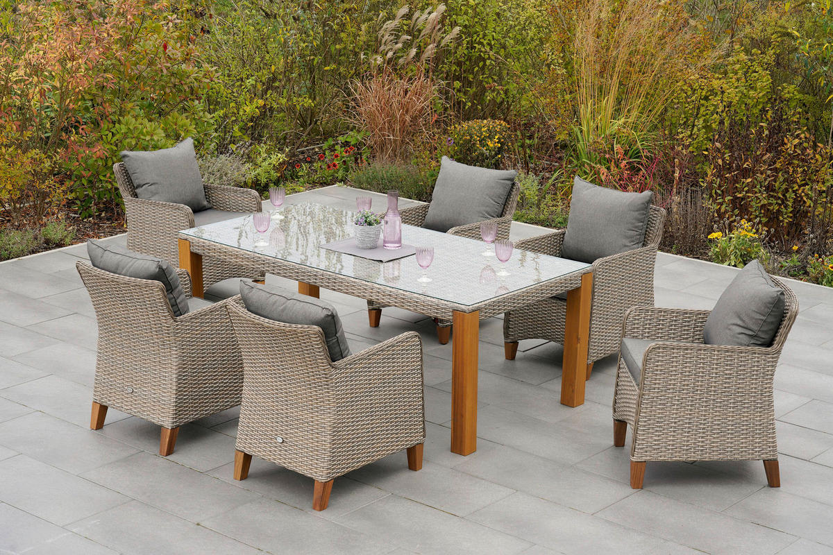 GARTENTISCH Metall, Kunststoff Beige rechteckig  - Beige/Naturfarben, MODERN, Glas/Holz (200/100/74cm) - Gardenson