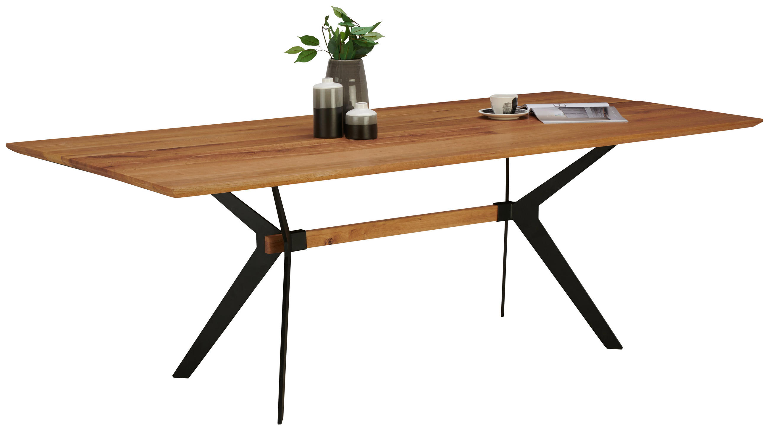 ESSTISCH Wildeiche massiv rechteckig Schwarz, Eichefarben  - Eichefarben/Schwarz, Design, Holz/Metall (220/100/76cm) - Lomoco