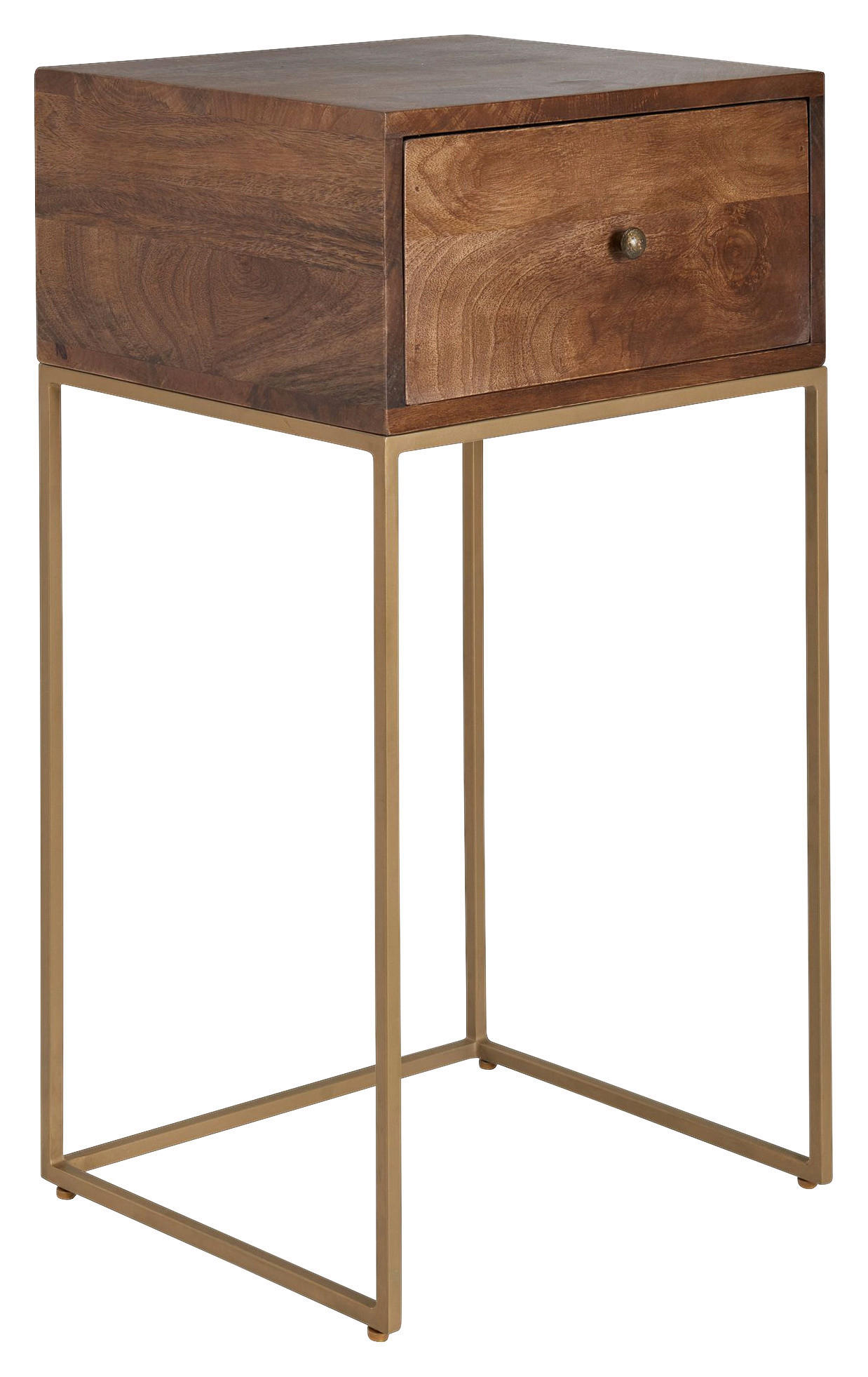 NOČNÍ STOLEK, mangové dřevo, 40/76/35 cm - barvy zlata/hnědá, Moderní, kov/dřevo (40/76/35cm) - MID.YOU