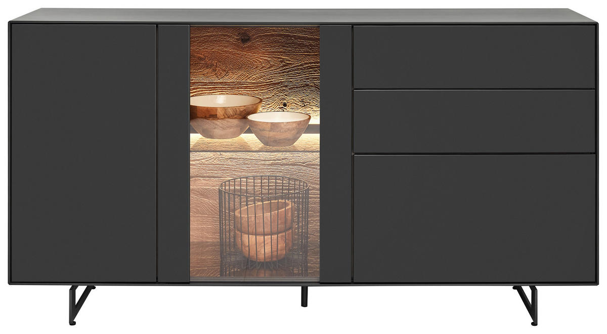 SIDEBOARD  in 174/80/44 cm  - Anthrazit, Natur, Glas/Holz (174/80/44cm) - Valnatura
