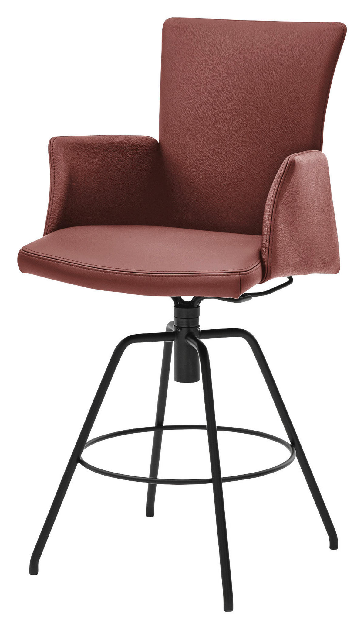 BARHOCKER Echtleder Rot automatische Rückholfunktion, Typenauswahl, Stoffauswahl, Lederauswahl  - Rot/Schwarz, Design, Leder/Metall (56/124/58cm) - Musterring
