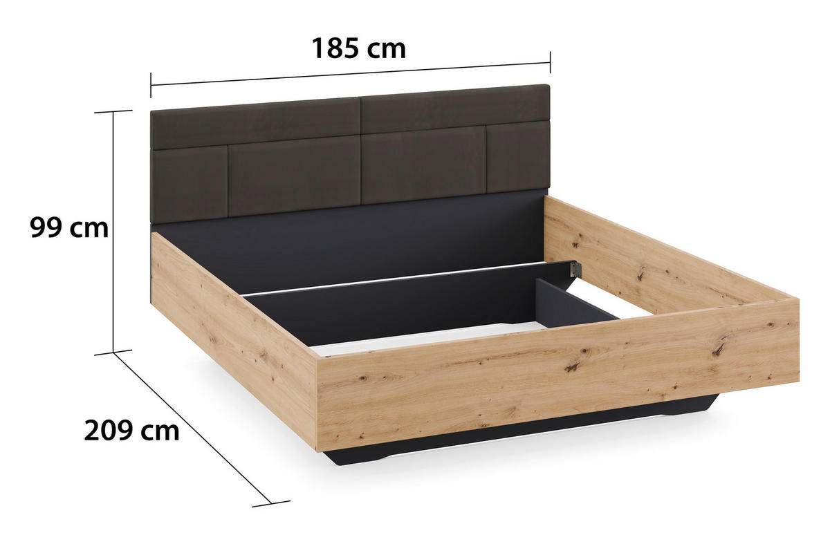 BETT 180/200 cm  in Eiche Artisan  - Eiche Artisan, MODERN, Textil (180/200cm)