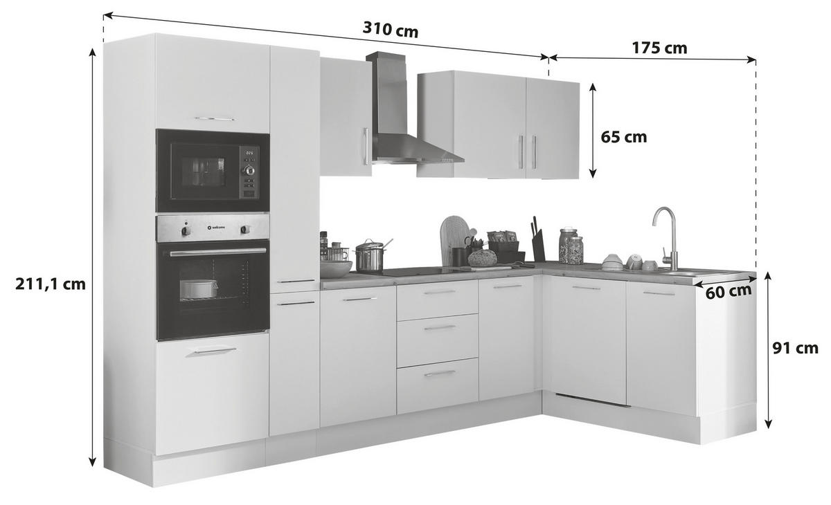 ECKKÜCHE 310/175 cm  in Weiß, Eiche Artisan  - Chromfarben/Weiß, Basics, Holzwerkstoff/Metall (310/175cm) - MID.YOU